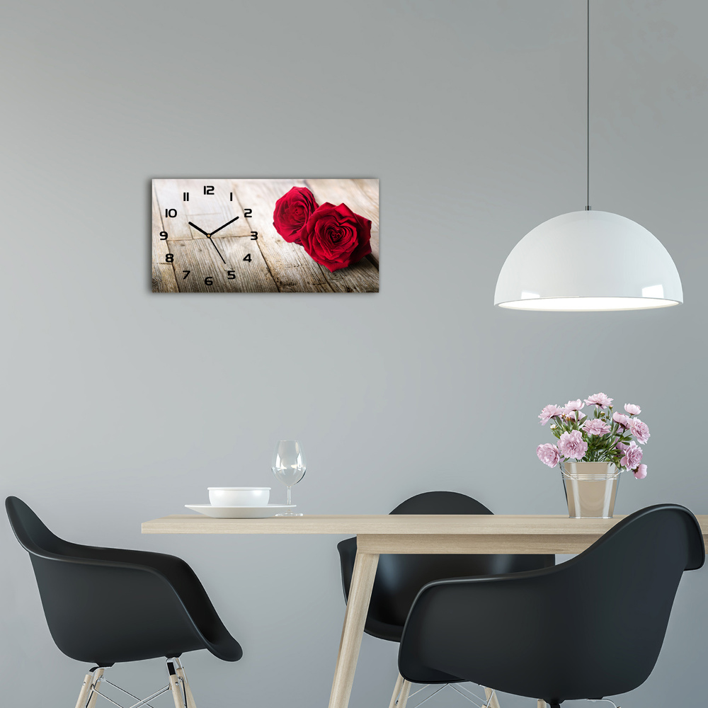 Horloge murale horizontale Roses sur bois