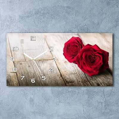 Horloge murale horizontale Roses sur bois