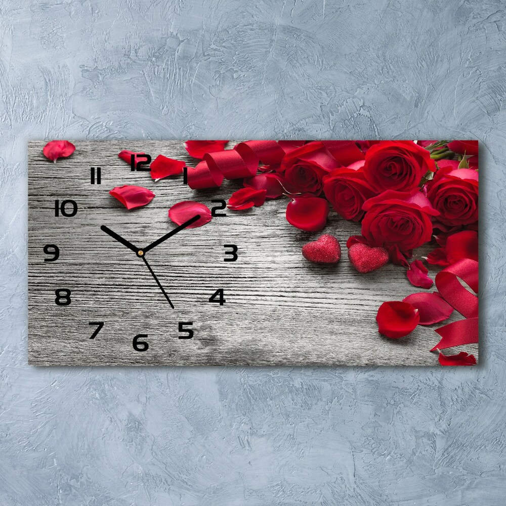 Horloge horizontale en verre Roses rouges