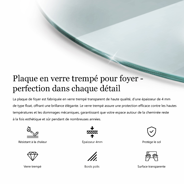 Plaque de verre pour cheminée la taille d'un quart