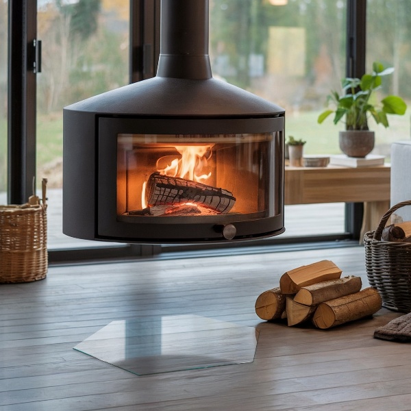 Plaque verre devant cheminée hexagonal transparent