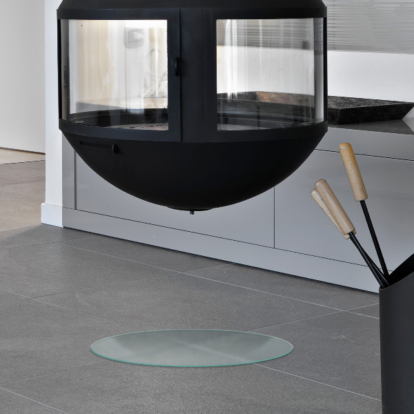 Plaque pour poêle à bois rond À effet optique verre dépoli