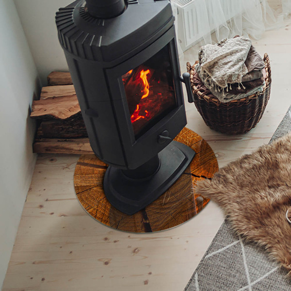 Plaque ronde en verre pour poêle Bois en coupe transversale avec grain naturel