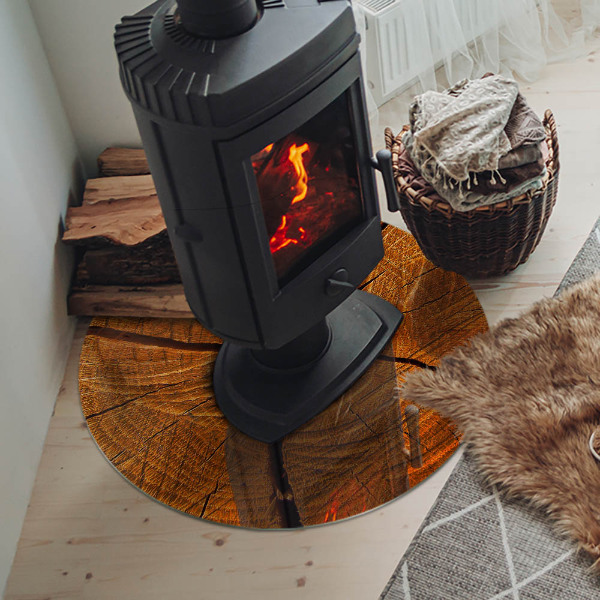 Plaque ronde en verre pour poêle Bois en coupe transversale avec grain naturel
