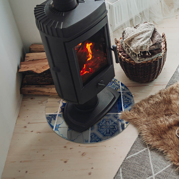 Plaque ronde en verre pour poêle Motifs en céramique en arrière-plan