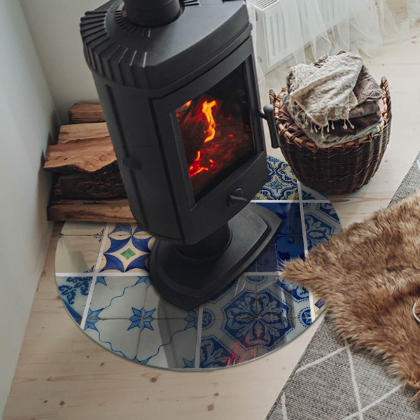 Plaque ronde en verre pour poêle Motifs en céramique en arrière-plan