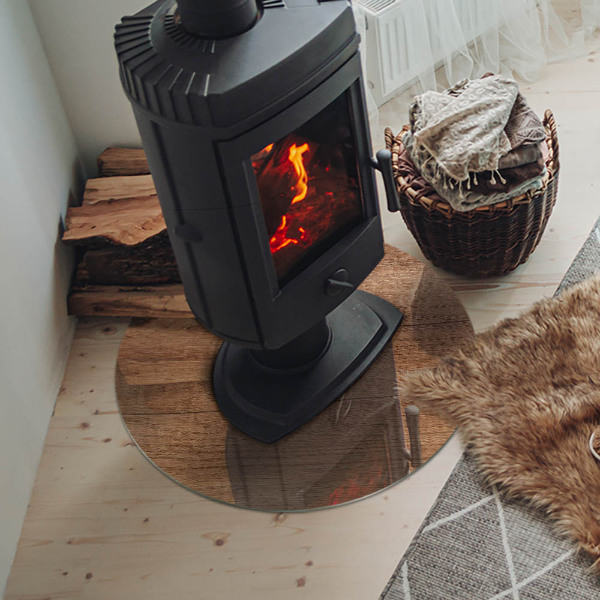 Plaque de sol ronde en verre cheminée Motif inspiré du bois