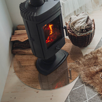 Plaque de sol ronde en verre cheminée Motif inspiré du bois