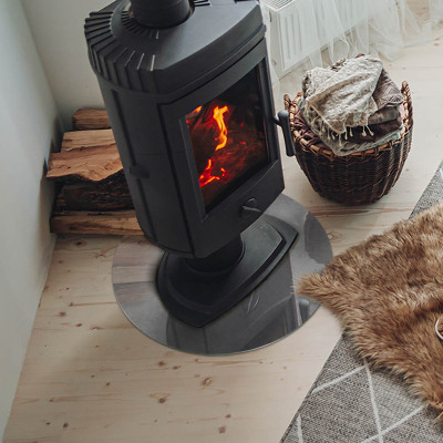 Plaque ronde en verre pour poêle Structure en béton avec effet