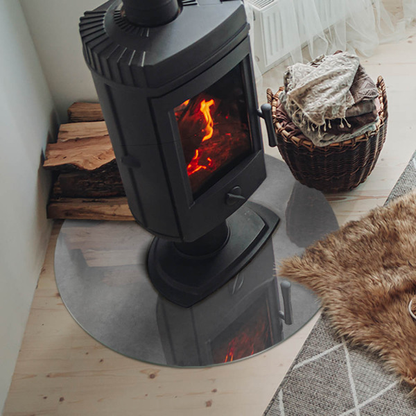 Plaque ronde en verre pour poêle Structure en béton avec effet