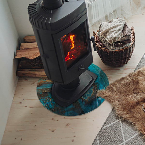 Plaque verre ronde sous poêle Motif organique dans un style abstrait