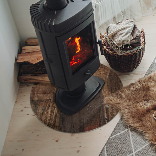 Plaque verre ronde sous poêle Motif en bois de pin
