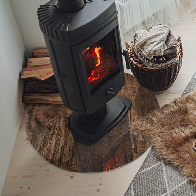 Plaque verre ronde sous poêle Motif en bois de pin