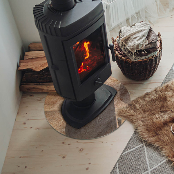 Plaque de sol ronde en verre cheminée La nature de la structure en pierre