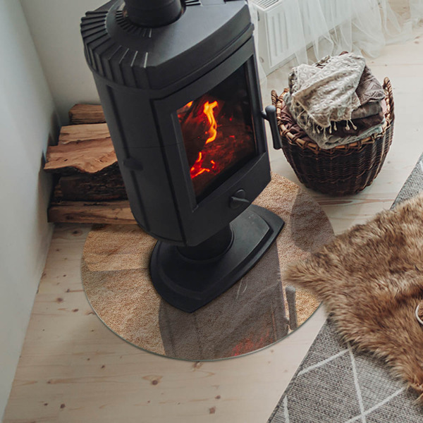 Plaque de sol ronde en verre cheminée La nature de la structure en pierre