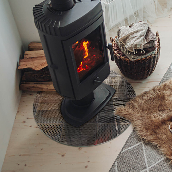 Plaque ronde en verre pour poêle Motif en acier perforé