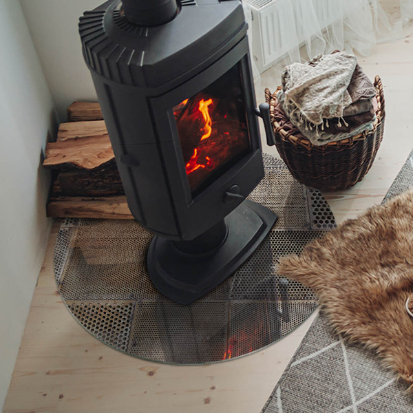 Plaque ronde en verre pour poêle Motif en acier perforé