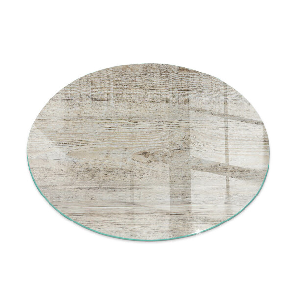 Plaque verre ronde sous poêle Motif bois clair naturel