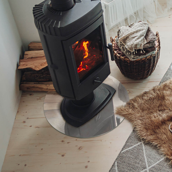 Plaque ronde en verre pour poêle motif organique en marbre