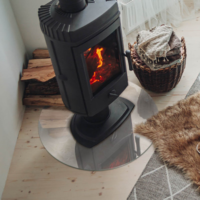 Plaque ronde en verre pour poêle motif organique en marbre