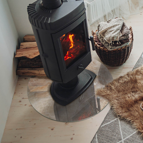 Plaque de sol ronde en verre cheminée Motif de pierre inspiré par la nature