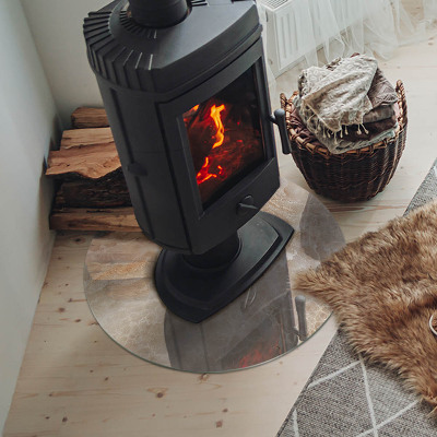 Plaque de sol ronde en verre cheminée Motif de pierre inspiré par la nature