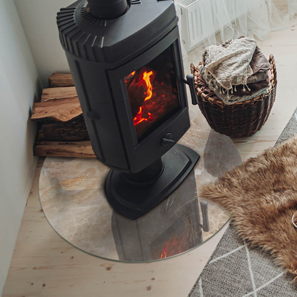 Plaque de sol ronde en verre cheminée Motif de pierre inspiré par la nature