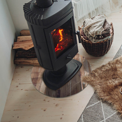 Plaque de sol ronde en verre cheminée Motif en bois à disposition géométrique