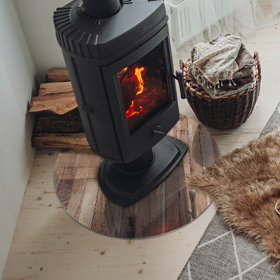 Plaque de sol ronde en verre cheminée Motif en bois à disposition géométrique