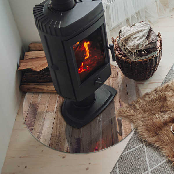 Plaque de sol ronde en verre cheminée Motif en bois à disposition géométrique