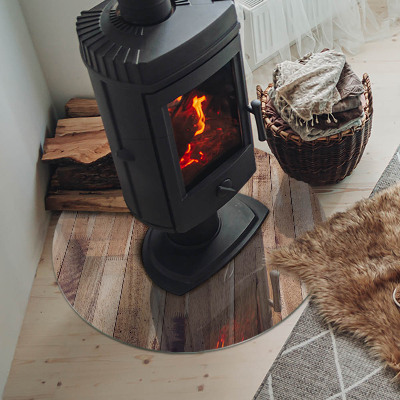 Plaque de sol ronde en verre cheminée Motif en bois à disposition géométrique