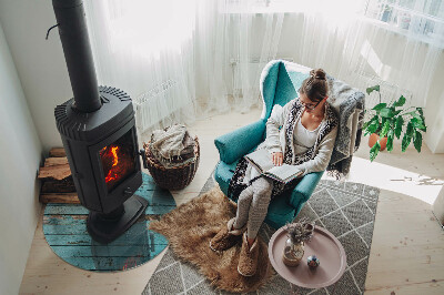 Plaque de sol ronde en verre cheminée Planches rustiques de style naturel