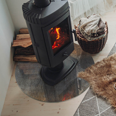 Plaque ronde en verre pour poêle Motif abstrait aux textures variées