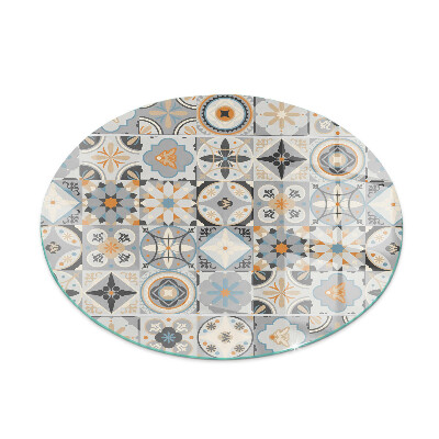 Plaque verre ronde sous poêle Motifs de mosaïque en formes carrelées
