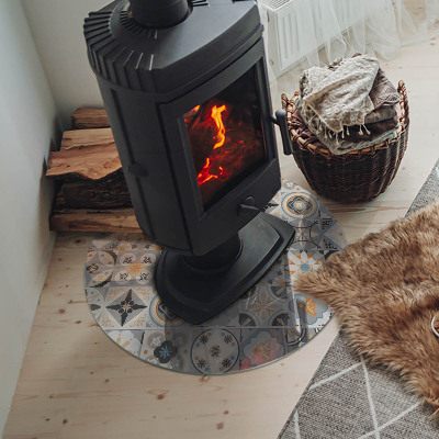 Plaque verre ronde sous poêle Motifs de mosaïque en formes carrelées