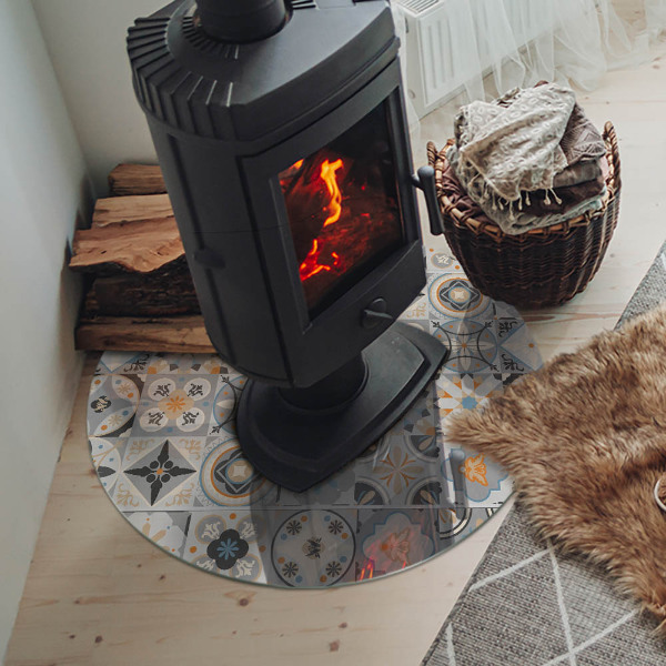 Plaque verre ronde sous poêle Motifs de mosaïque en formes carrelées