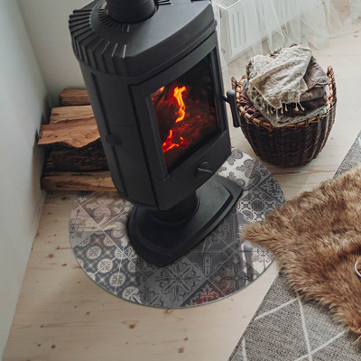 Plaque de sol ronde en verre cheminée Agencement des décorations en mosaïque