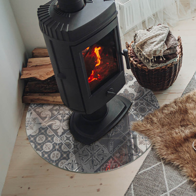 Plaque de sol ronde en verre cheminée Agencement des décorations en mosaïque