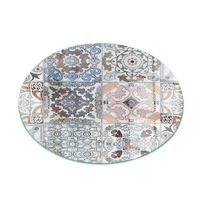 Plaque de sol ronde en verre cheminée Motifs de mosaïque en carreaux