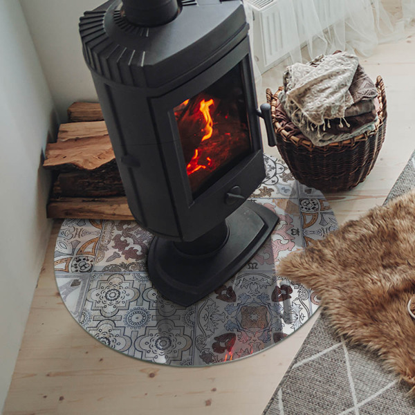 Plaque de sol ronde en verre cheminée Motifs de mosaïque en carreaux