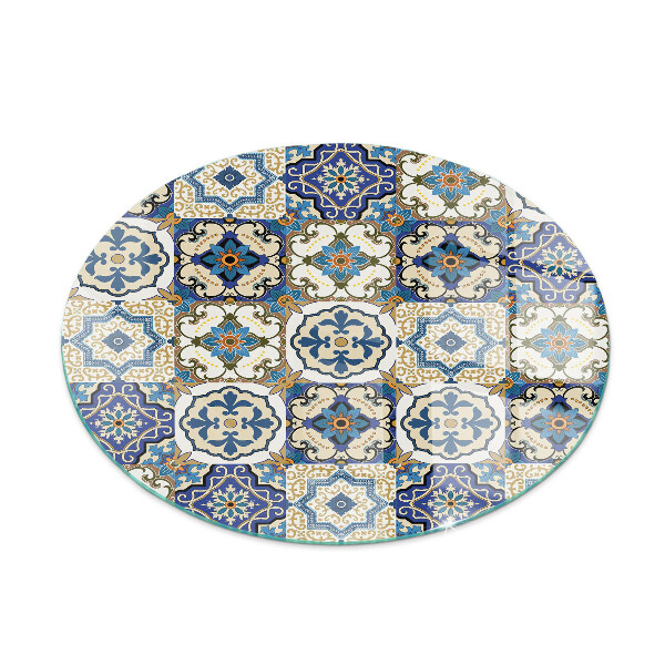 Plaque ronde en verre pour poêle Motif mosaïque avec accents floraux