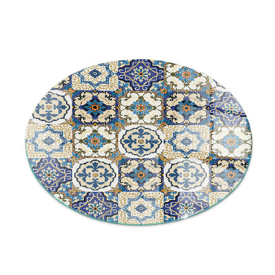 Plaque ronde en verre pour poêle Motif mosaïque avec accents floraux