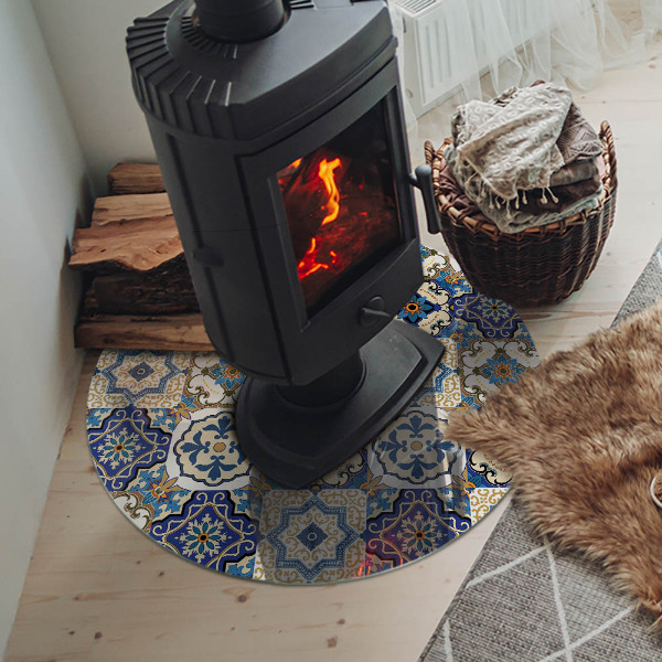 Plaque ronde en verre pour poêle Motif mosaïque avec accents floraux