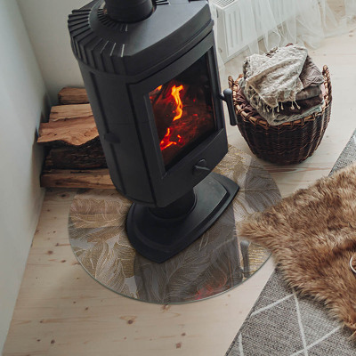 Plaque ronde en verre pour poêle Motifs de feuilles délicats