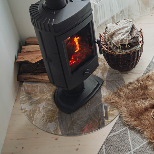 Plaque ronde en verre pour poêle Motifs de feuilles délicats