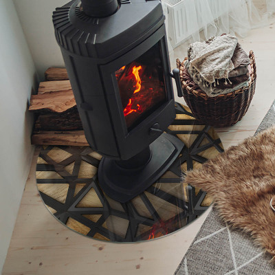 Plaque de sol ronde en verre cheminée Des formes modernes avec une touche de bois