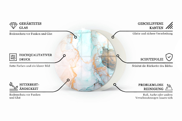 Plaque verre ronde sous poêle Motif rouillé en arrière-plan