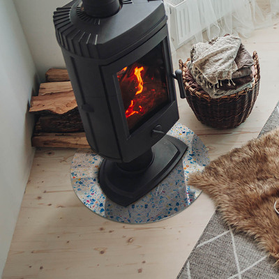 Plaque de sol ronde en verre cheminée motif de texture abstrait