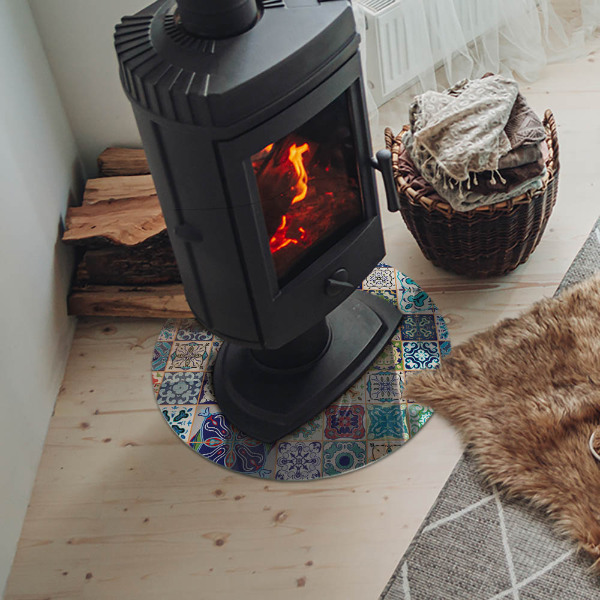 Plaque verre ronde sous poêle Motifs décoratifs en mosaïque