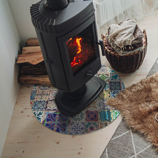 Plaque verre ronde sous poêle Motifs décoratifs en mosaïque